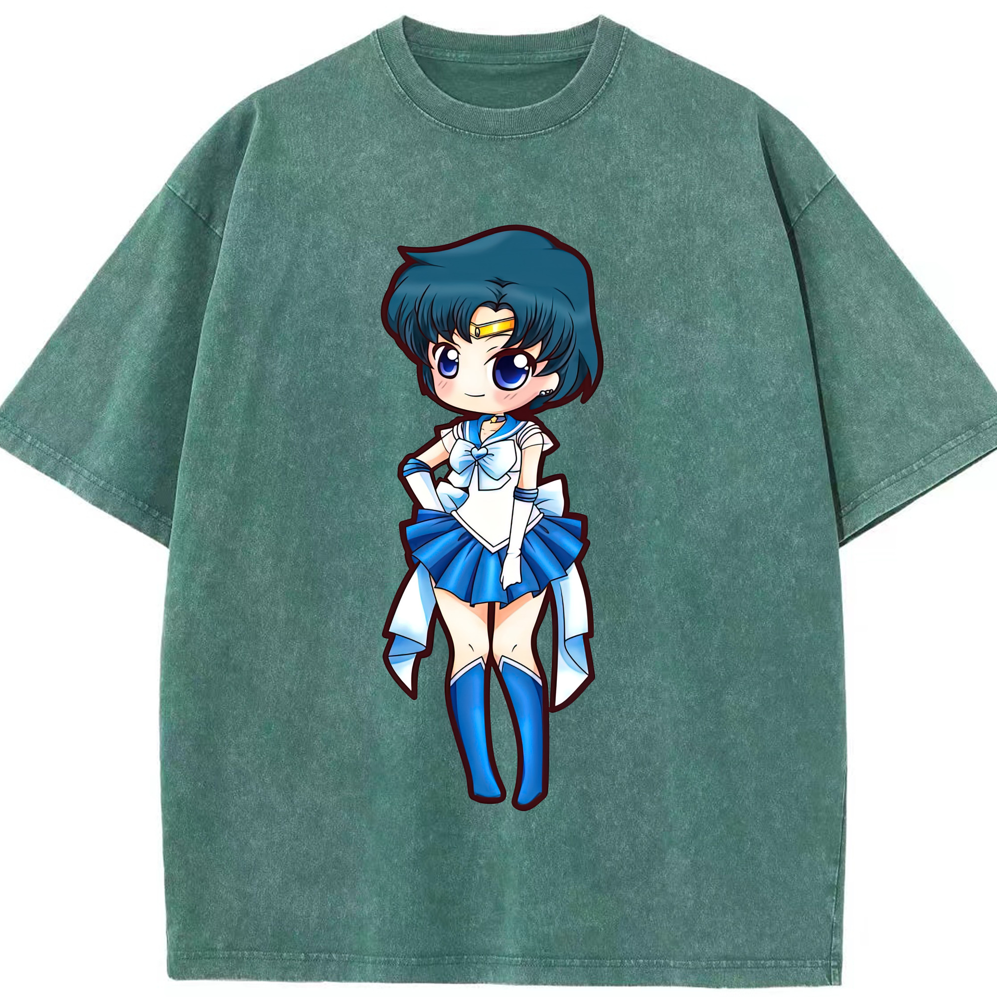 （画像用） 美少女戦士セーラームーン 水野 亜美 みずの あみ Sailor Moon Mizuno Ami 綿100% ヴィンテージ風 半袖Tシャツ（フロントプリント）